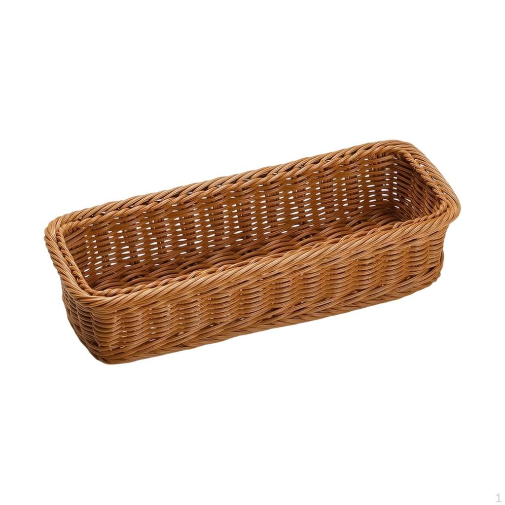 Cesto Piatto Rettangolare in Rattan per Posate Robusto Porta Utensili