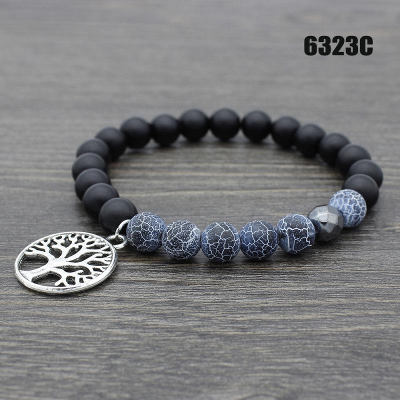European Hot-Selling Yellow Tiger Eye & Volcanic Stone Lotus Tree Pendant Yoga Mala Bracelet