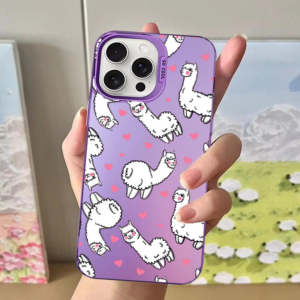 Alpaca Animals Cartoon Colorful Phone Case For IPhone 16 15 14 13 12 11 Pro Max X XR XSMAX Plus Matte Shockproof Back Cover