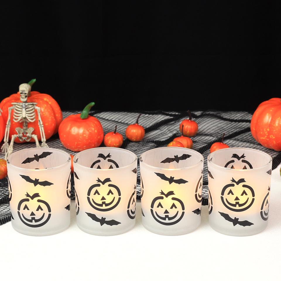 Halloween Pumpkin Bat Glass Candle Holder - 2006 Aromatherapy Ornament