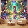 Fantasy Magischer Wald Katzenohren Mädchen Wandteppich Wald Märchenstil Wandbehang Stoff Raumdekoration Heimdekoration