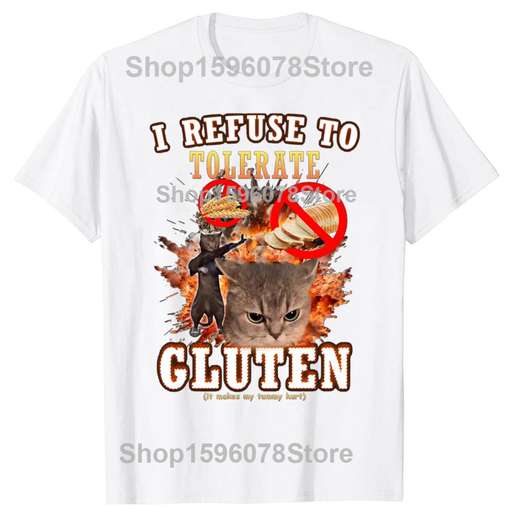Gluten-intolerantní kočka Vtipné Meme Trička Pánské Bavlna Humor Streetwear Tričko Krátký Rukáv Pšenice Chléb Pivo Volné Oblečení