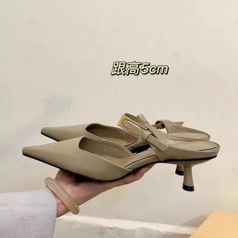 Fashion Women Pointed Toe Slippers Mid Heels Fashion Elegant Mules Shoes Summer Dress Sexy Woman Sandals 2025 Trend Brand Women’s Pumps