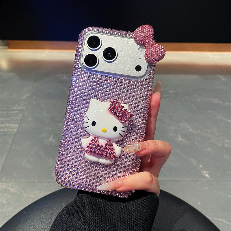 Compatible Apple 17 Pro Max Luxury Rhinestone Bow Phone Case - 3D Anti-fall Protective Cover