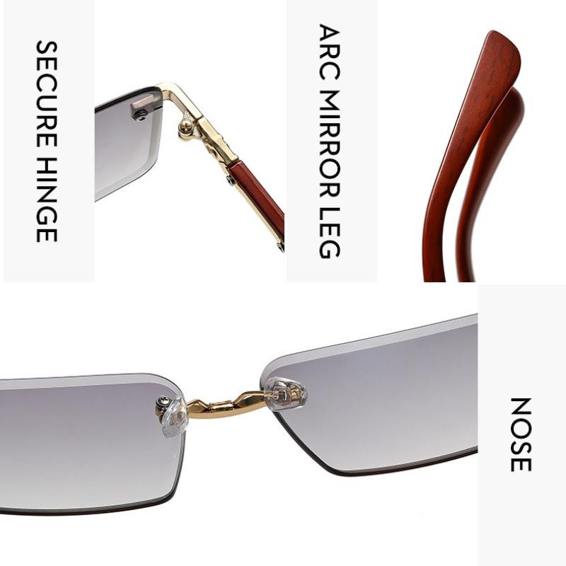 Rimless Cut-Edge Square Photochromic Sunglasses Fashion Sun Glasses with UV400 Protection for Outdoor Daily Wear