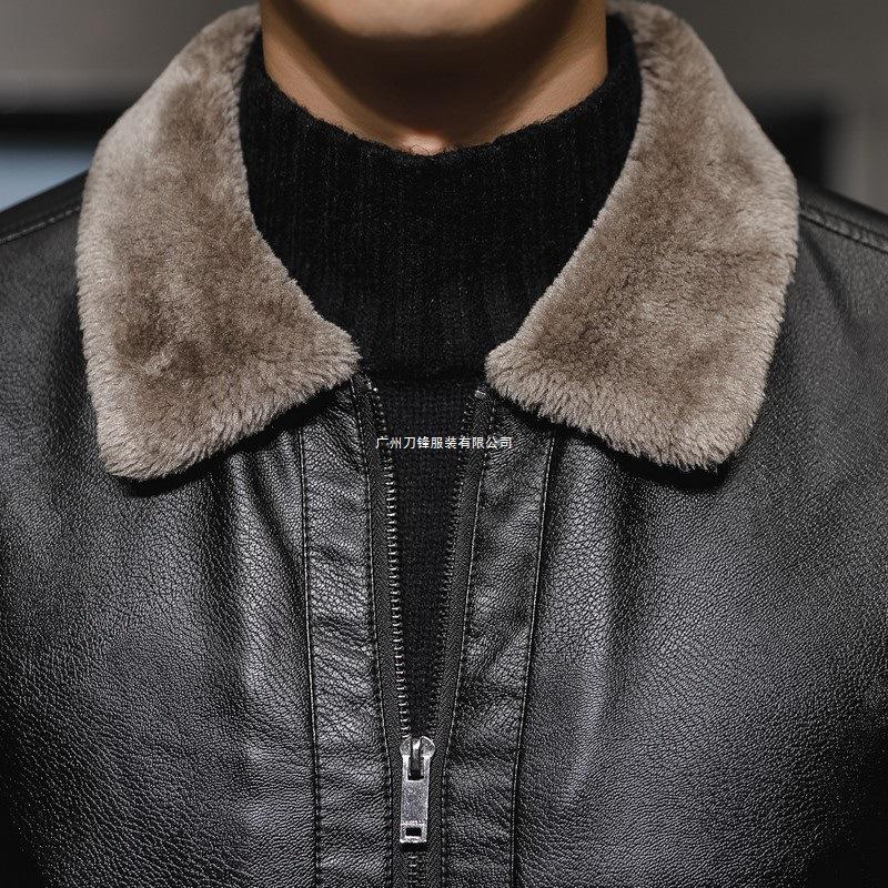Fur integrated men's fur collar leather jacket men's lapel collar leather jacket winter coat trendy handsome coat thickened and velvet