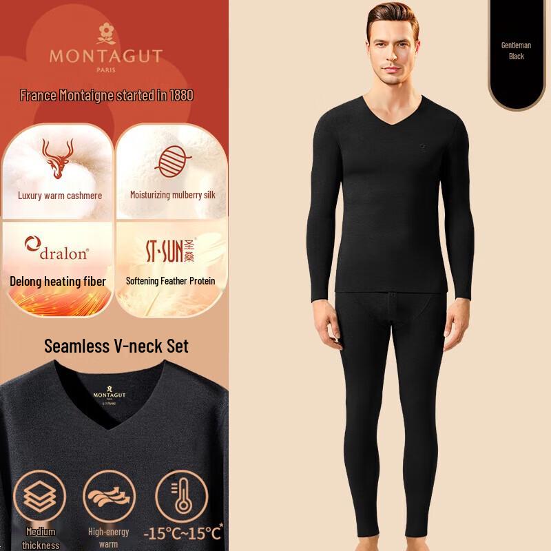Montagut Men's Cashmere Silk Blend Thermal Underwear Set