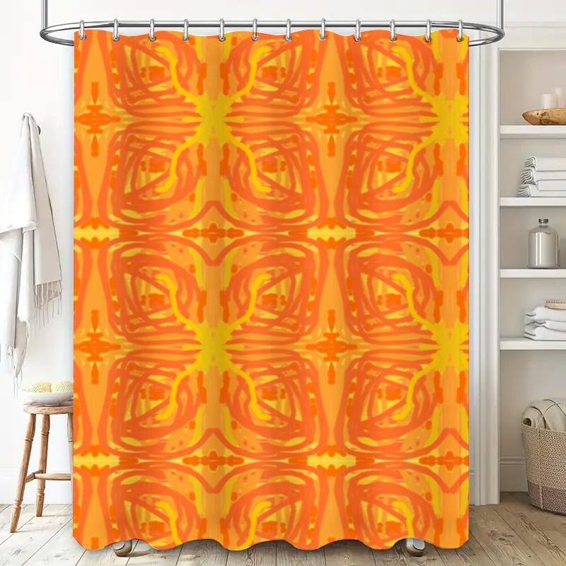 Orange Shower Curtain With Geometric Design Bath Decor For Home Bathroom Modern Printed Shower Drapes Easy Installation In White