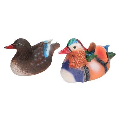 2 STÜCKE Schwimmende Mandarinenten-Statue Harz Niedliche Tierdeko Skulptur Ornament für Außengarten