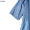 ZANZEA Women Casual Turn Down Collar Short Sleeve Patchwork Long Shirt Dress