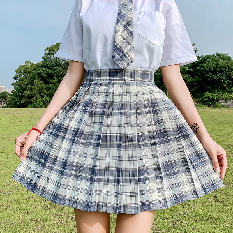 Gentle JK Plaid Pleated Skirt - High Waist Japanese School Uniform for Women