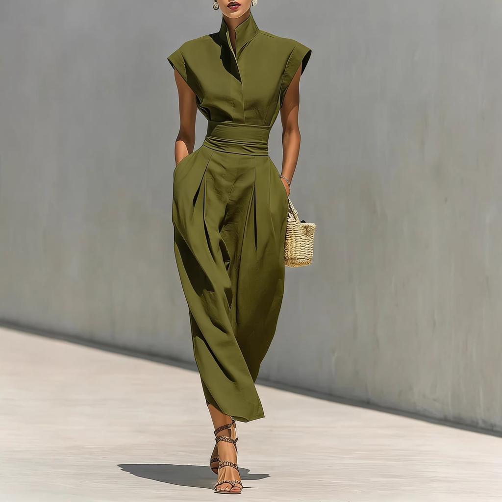 European and American Temperament Women's Clothing Spring and Summer New High Waist Half-length Skirt High Neck Loose Top Commuter Dress