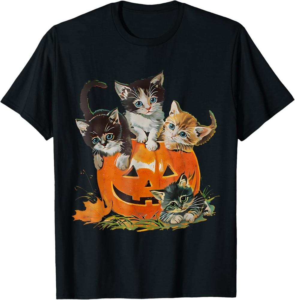 Vintage 90S Cat Pumpkin Halloween Retro Floral Spooky Season Unisex T-Shirt Unisex T-Shirt M
