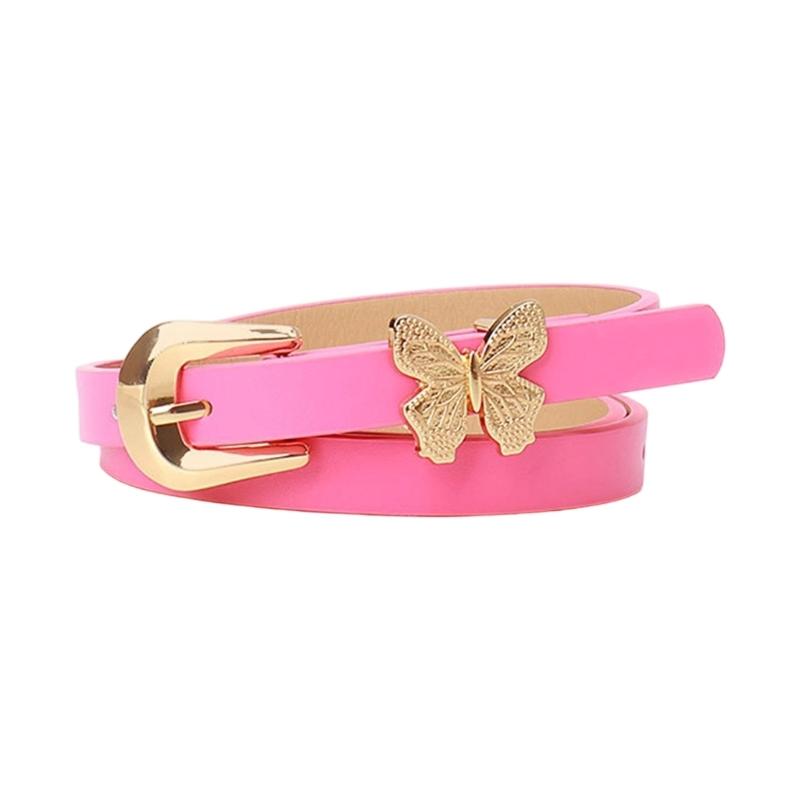 Stylish Gold Butterfly Decorated PU Leather Waist Belt Adjustable Length Waistband Sash for Dresses and Daily Outfits