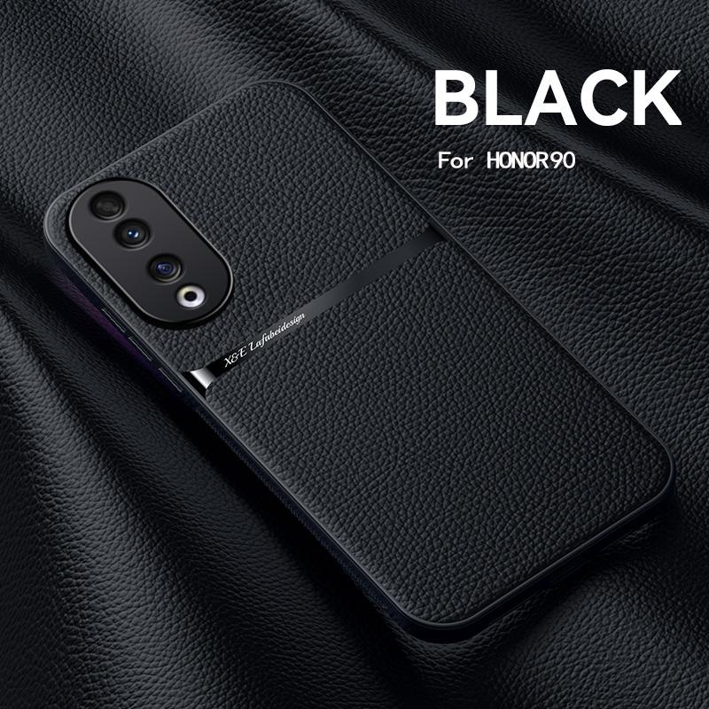 For Honor 90 5G Case Car Magnetic Holder Silicone Cover for Honor90 Honar Honer 90 5G 2023 REA-NX9 Leather Texture Phone Cases