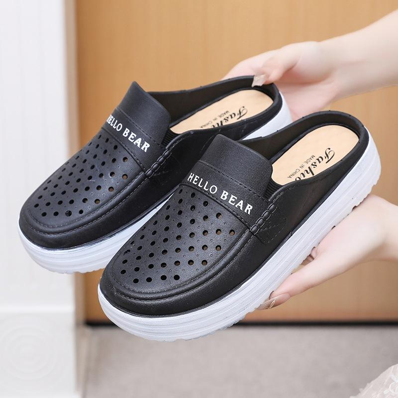 

Free shipping bag head shoes for women, waterproof, breathable and non-slip, summer women s cool slippers, and thick-soled 40 чорний