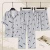 Pigiama da Uomo Abbigliamento da Casa Tre Pezzi Cotone da Uomo Primavera e Estate Maniche Corte Pantaloncini Pigiama Leggero Set Abbigliamento da Casa