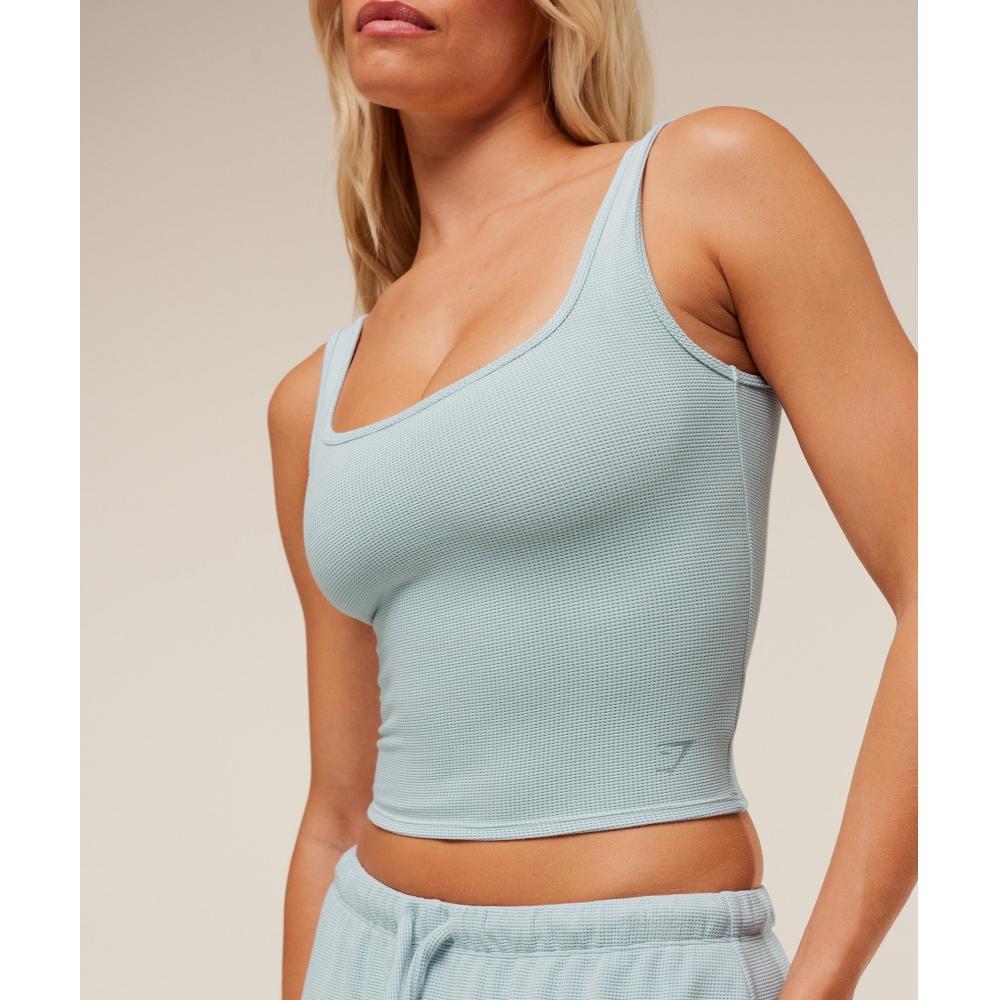 Gymshark Waffle Cropped Tank Smoke Blue B3b2g Udr3