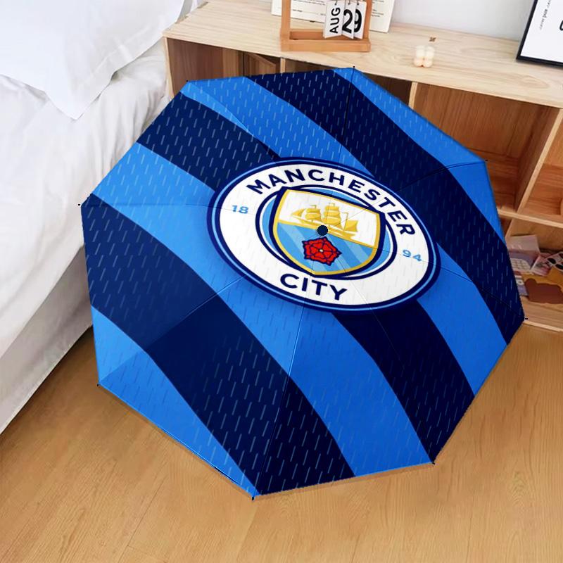 1 Stück Manchester City F.C. Bedruckter Regenschirm Faltbarer Regenschirm, Automatischer Regenschirm 8-Speichen für Reisen, Camping Fan-Geschenke Weihnachtsgeschenke