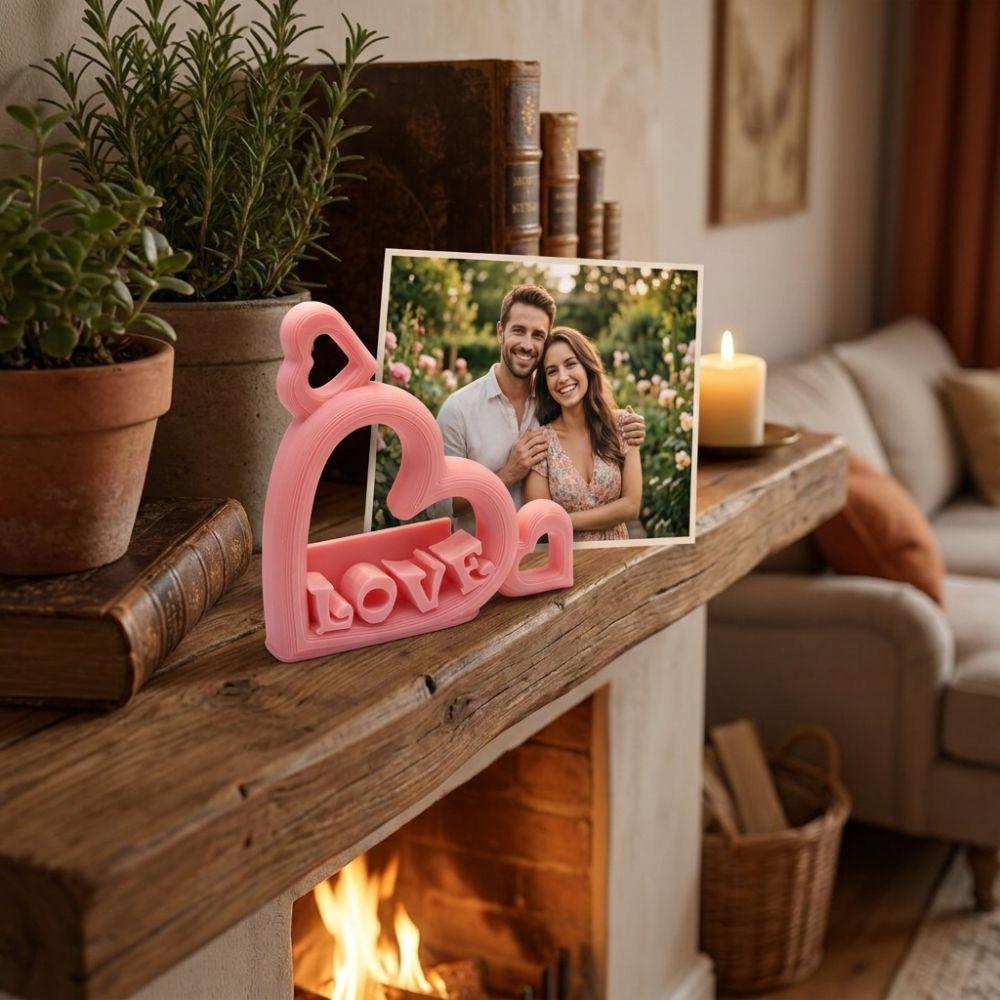 LOVE Letter Design Heart Shaped Photo Stand Plastic Mini Picture Frame  Bedroom Decor
