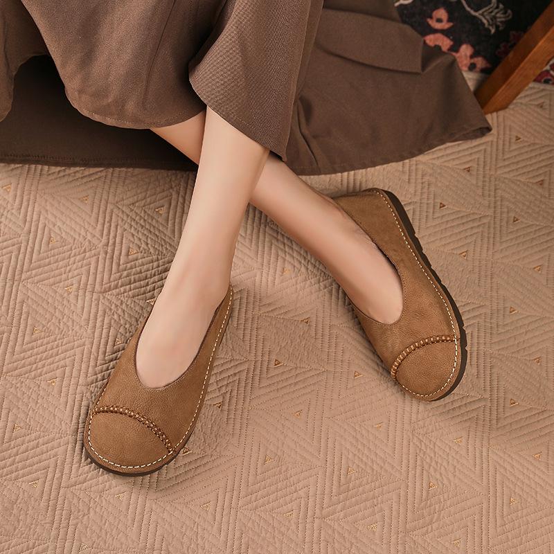 

Весенне-осенние новые одинарные туфли женские мягкая подошва мягкая поверхность ручной работы ретро слипоны повседневные женские туфли 41 серый