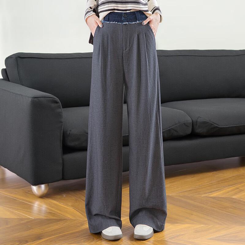 

SIBASHE Women s High-Waist Wool Blend Patchwork Casual Pants L