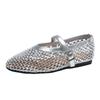 Hollow and breathable full diamond Mary Jane shoes for women's 2025 summer new temperament French flat soft sole with skirt light mouth single shoes