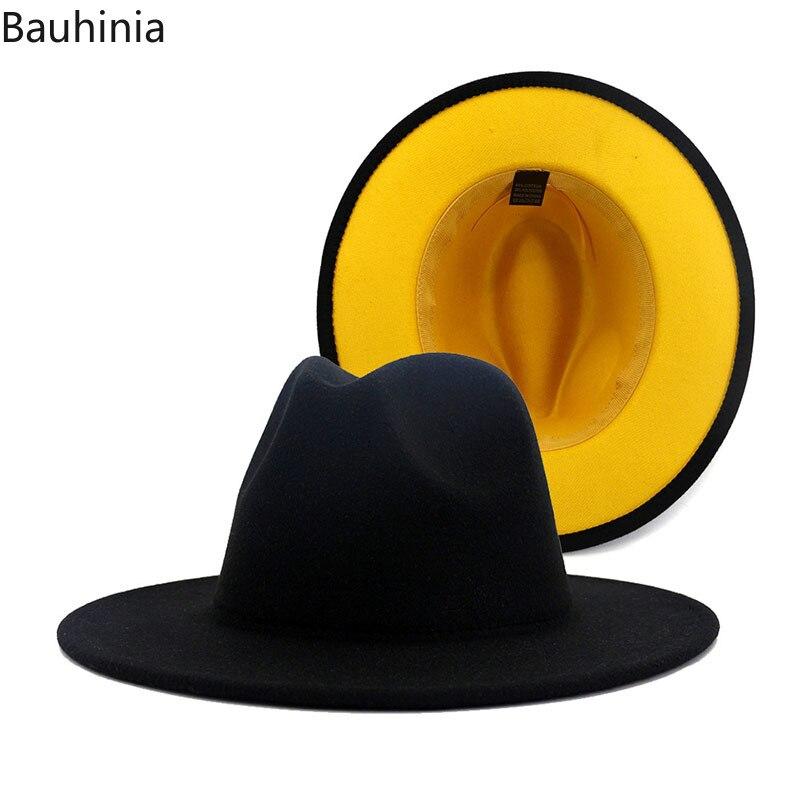 Casual Black Yellow Patchwork Felt Hat 