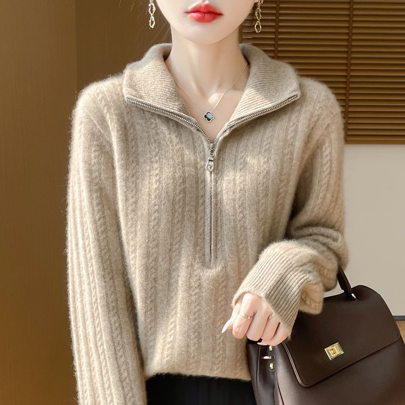 

Женский свитер с высоким воротом и кабельной вязкой, осенне-зимний трикотаж свободного кроя, однотонный толстый пуловер, вязаный свитер, верхняя одежда XL верблюд