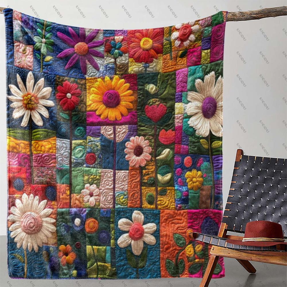 Cozy Vintage Floral Heart Print Flannel Blanket Gift Lightweight Couch Bed Travel Camping Office Soft Warm Autumn Winter Car Hot