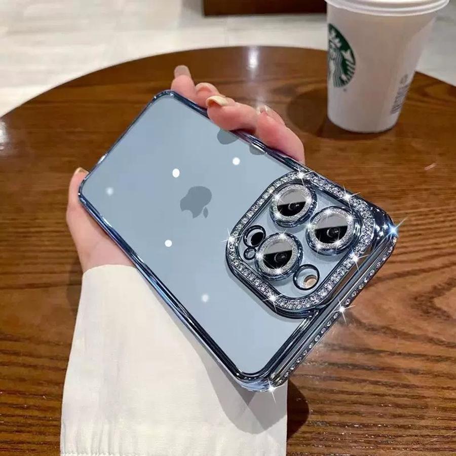 

Роскошный чехол для телефона Bling Bling Diamond Frame для iPhone 16 Pro Max 16 Plus 16 iPhone 15 14 13 12 11 Прозрачный противоударный чехол iPhone 11 Pro Max золотой