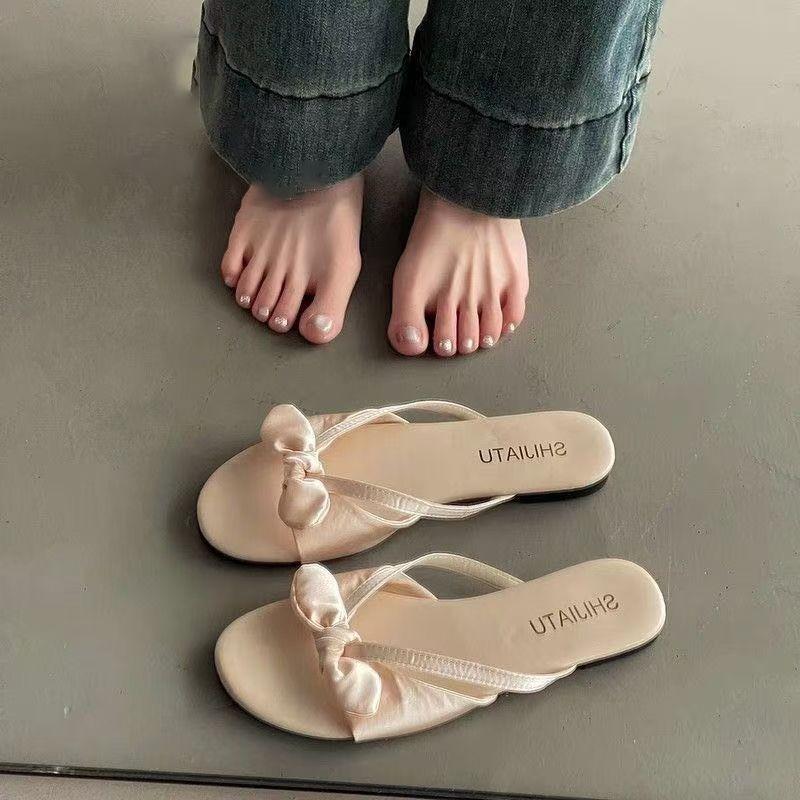 Super soft flat-bottomed small cool slippers women's new summer wear bow beach sandals
