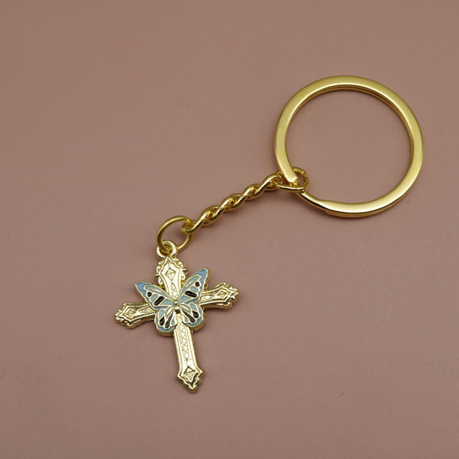 Simple Oil Drip Butterfly Cross Keychain Pendant