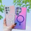 Metal Lens Phone Case For Samsung Galaxy S25 Edge S24 S23 S22 S21 Ultra Plus S24FE MagSafe Wireless Charge Discolour Clear Cover