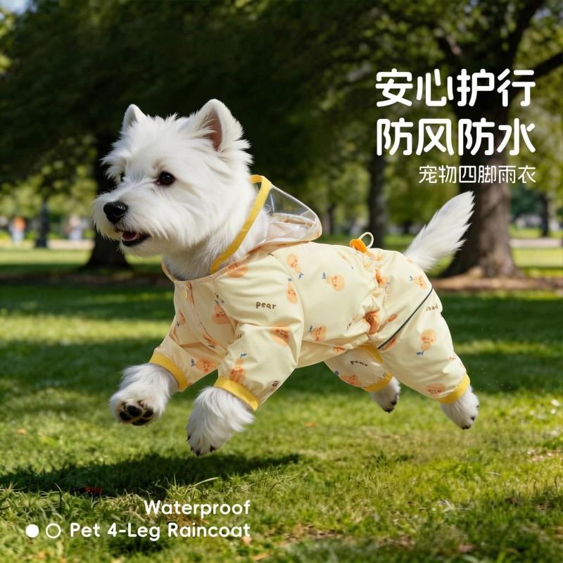 Waterproof 4-Leg Dog Raincoat Small Medium Dogs Blue Yellow Outdoor Walking Pet Coat