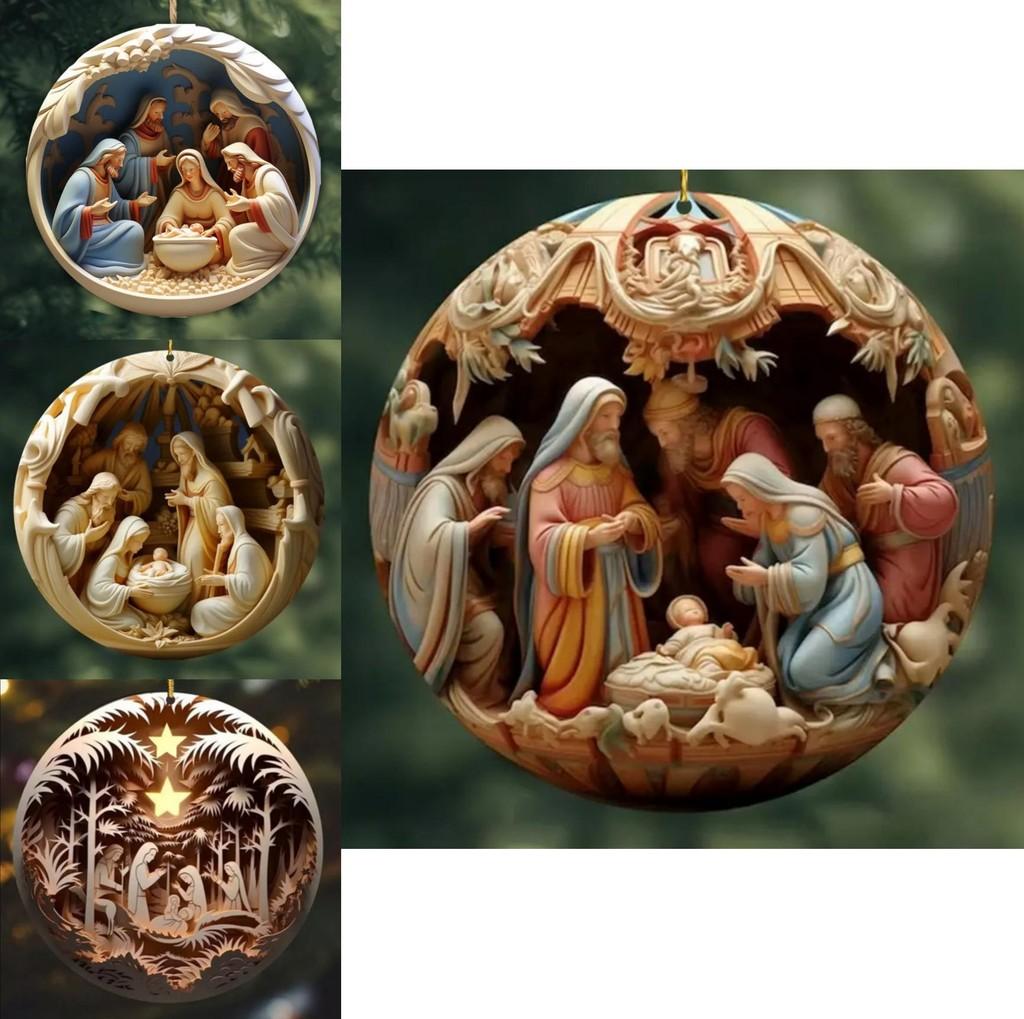 Acrylic Three Dimensional Vintage Christmas Jesus Nativity Car Hanging Ornament