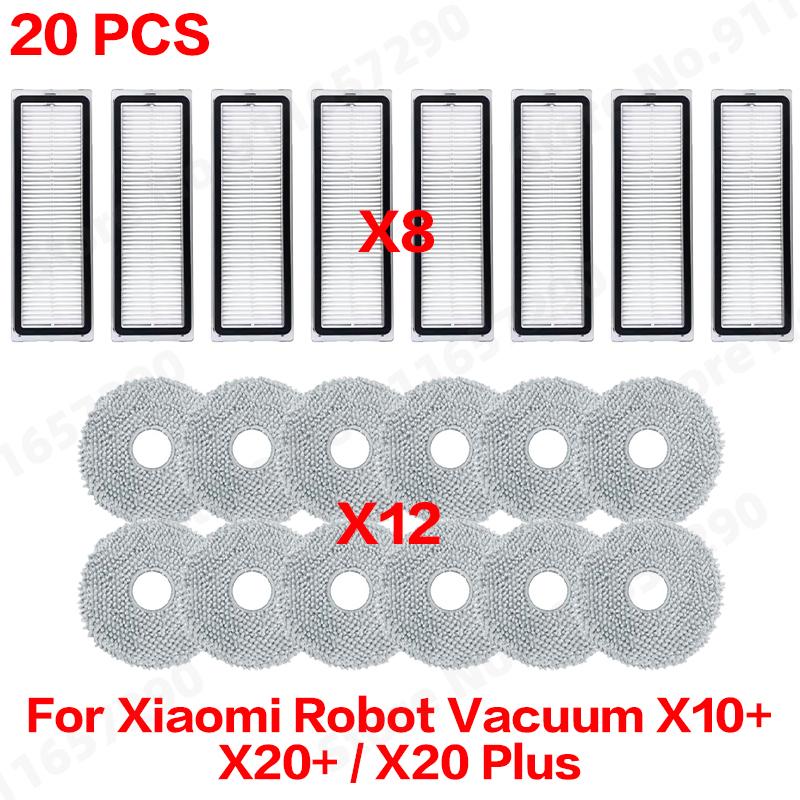 Compatible For ( Xiaomi Robot Vacuum X10+ / X20+ / X20 Plus ) Spare Parts Accessories Main Side Brush Mop Cloth Dust Bag Filter