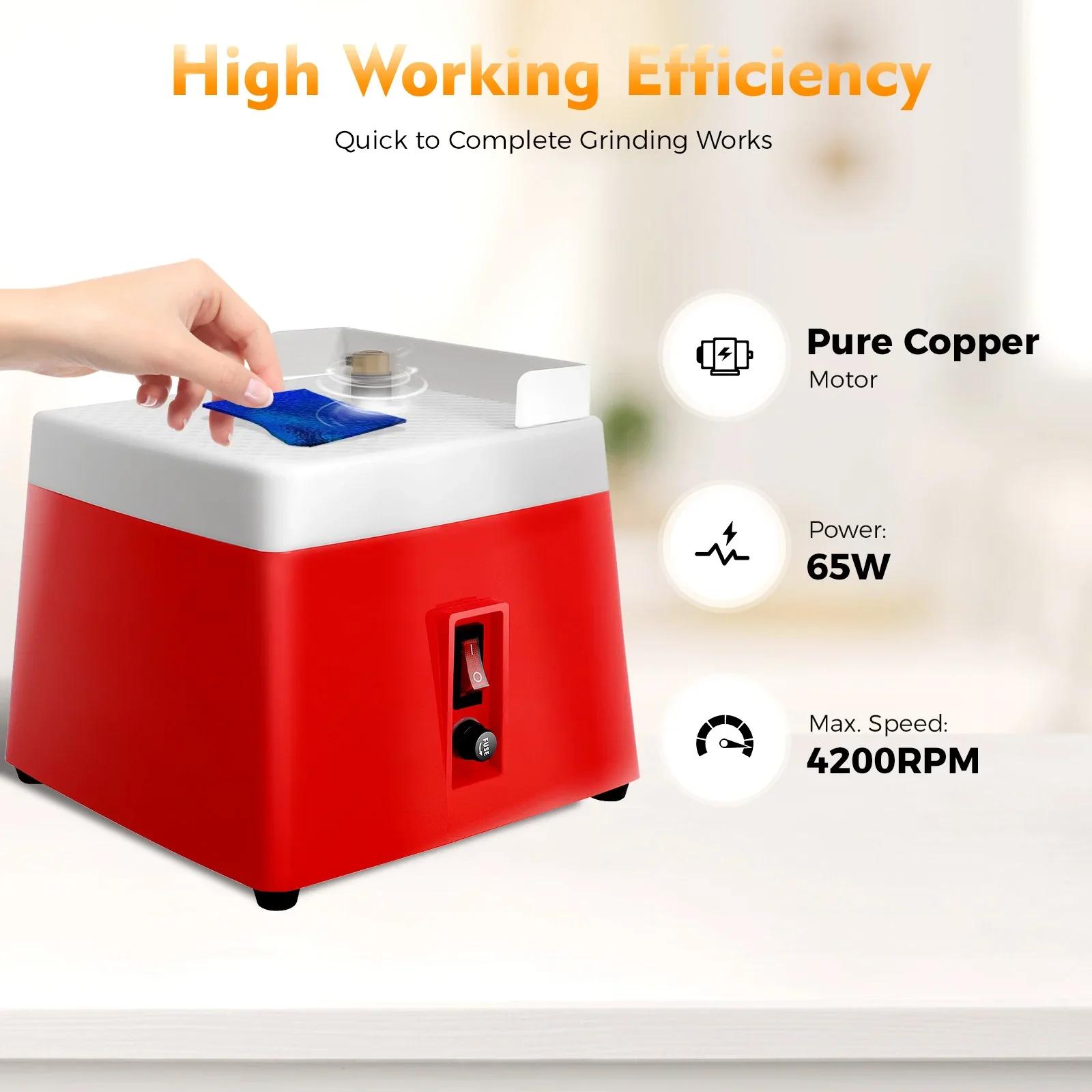 4200RPM Mini Color Glass Processing Kit, 65W Red Micro Ceramic Edging Machine, Desktop Grinding Tool for Polishing Hard Material rosso