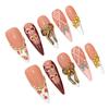 Tortoiseshell Press On Nails Long Red With Bowknot Design For Party Wedding