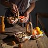 Creative Double Ceramic Fruit Bowl with Handle – Floral Design Snack Serving Tray