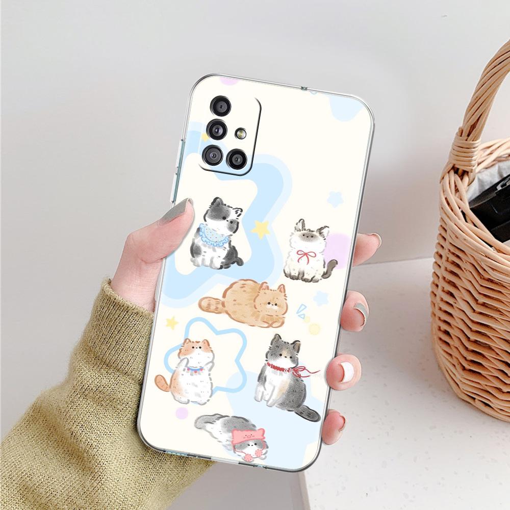 Phone Case For Samsung A15 A13 A35 A55 A51 A71 A41 A31 A21S A03S A05 A17 A23 A25 A33 A53 A73 5G A07 4G Clear Cover Cat Fishing