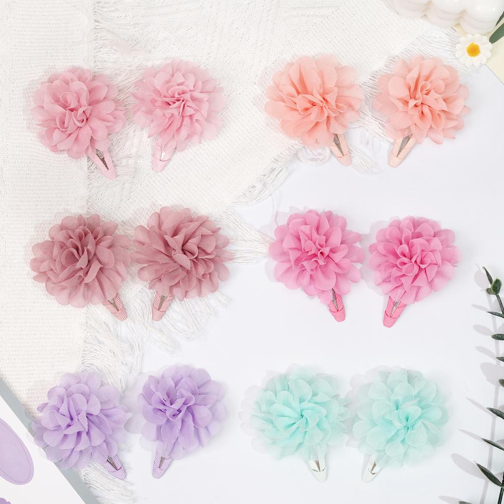 6Pcs Cute Chiffon Flower Slip Bangs Hair Clip, Princess Hair Accessory, Suitable for Girls Daily Use, Ideal Choice As a Gift