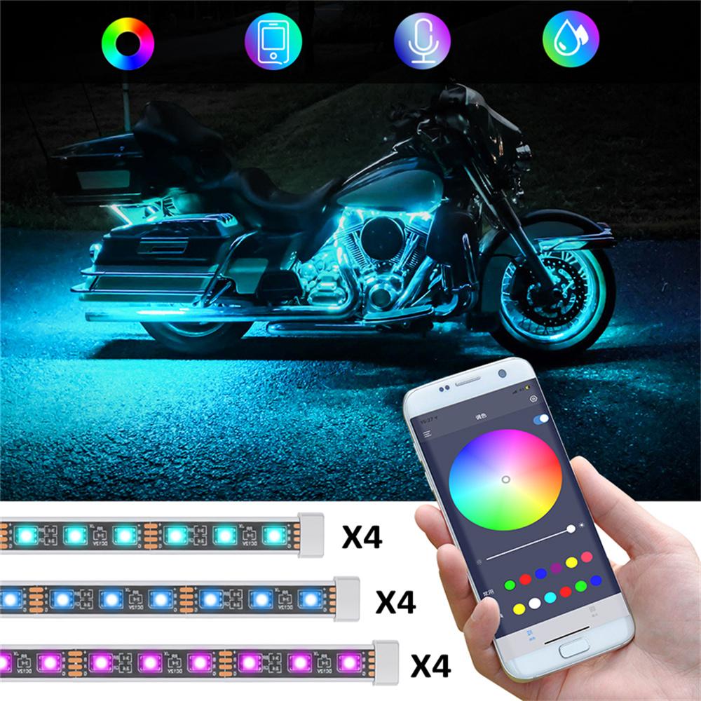 12X Motorcycle RGB APP Music Control LED Light Kit Decorative Ambient Lamp Strip