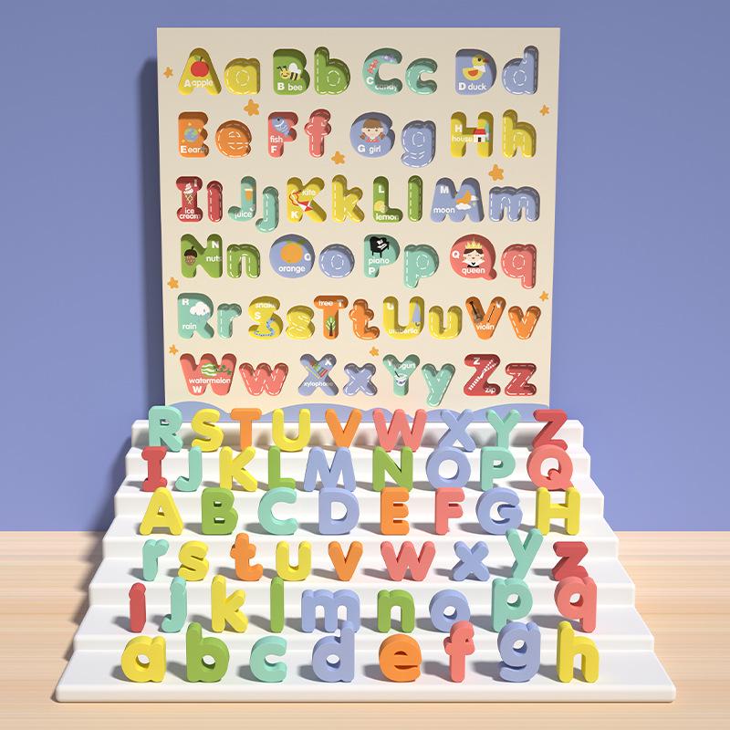 Holz 3D Alphabet Puzzle zum frühen Lernen: Groß- & Kleinbuchstaben für Kinder