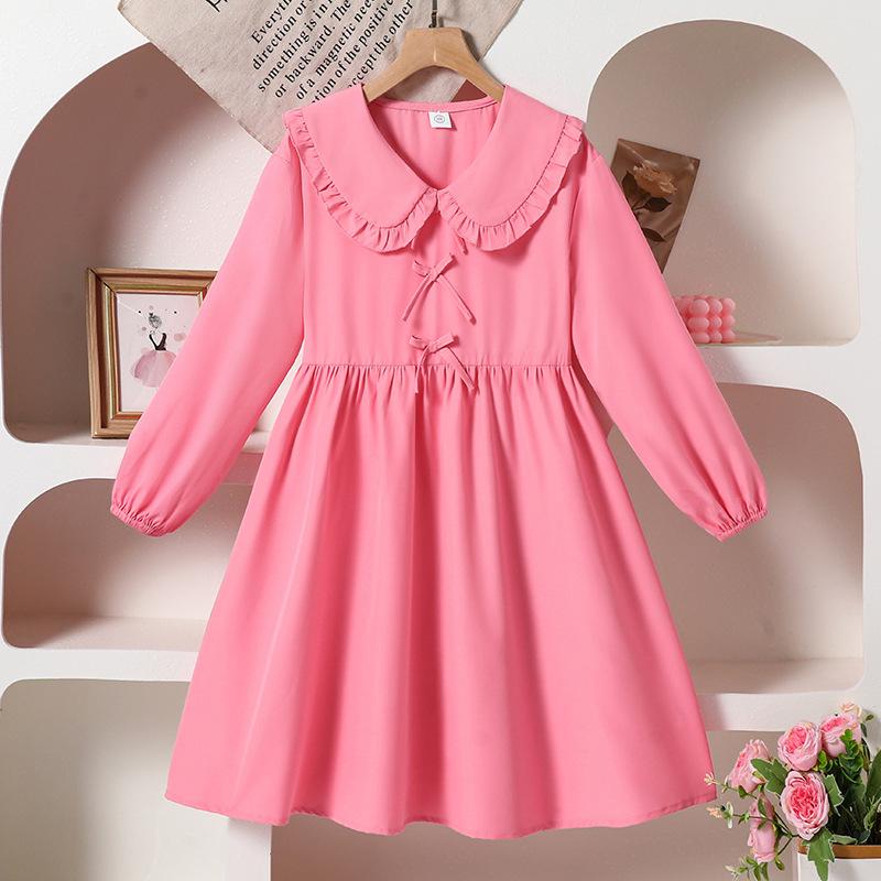 Girls' Fashionable Dress Autumn Children's Bow, Sweet Baby Collar Long-sleeved Princess Dress