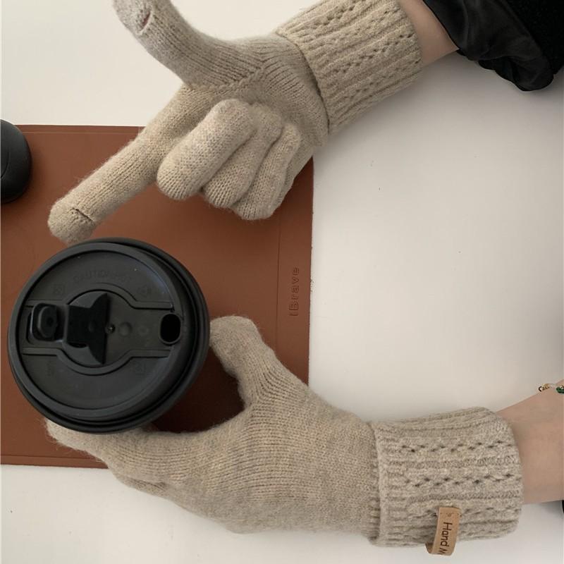Autumn and Winter Knitted Warm Gloves for Women with Leaky Fingers Touch Screen Washable Thickened Warm and Cold Resistant Glove