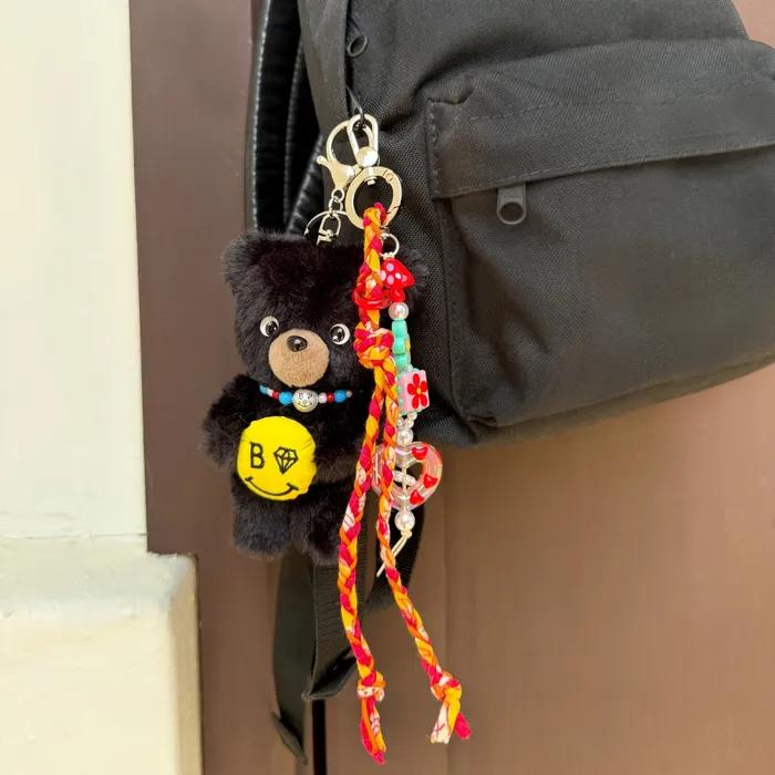 Lucky charm braid keyring strap print silk knot lovely charm bag phone keyring