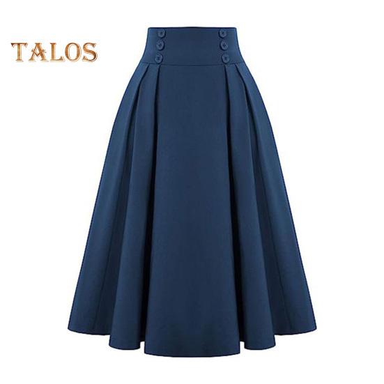 Spódnica midi damska z wysokim stanem, zdobiona guzikami, w kształcie litery A, codzienna, jednokolorowa, biurowa, damska, z kieszeniami, odzież robocza