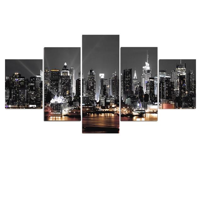 5 Pieces New York City Scenery Pictures Canvas Painting Prints Night View Poster Home Decor Wall Art for Living Room NO FRAME