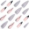 24 Pieces European and American Long Pointed Nail Nail Patch Solid Color Silver Glitter Wearing Nail French Black Line Nail Piece